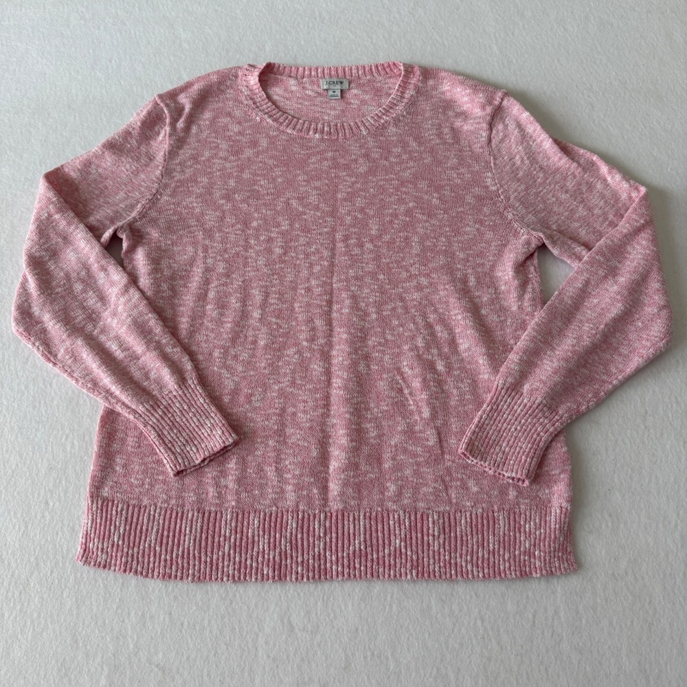 J.Crew Crewneck Sweater Women Medium Pink‎ Marled Knit Cotton Blend Pullover